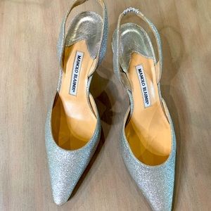 Manolo Blahnik metallic Carolyne sling back pump